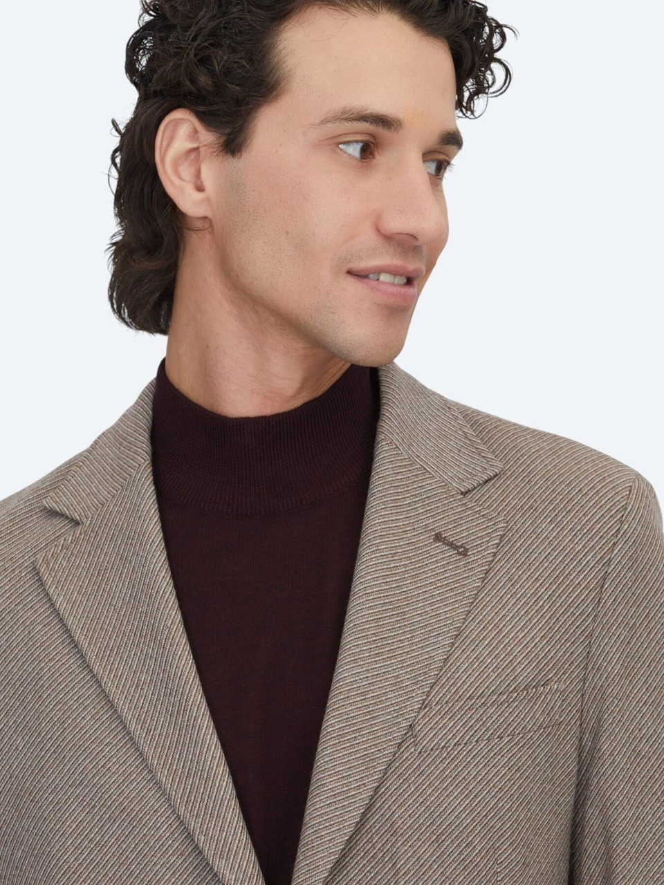 Kip Açık Kahve Desenli Modern Fit Yün Karışımlı Ceket Açık Kahve