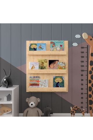 Asra Trend Çocuk Odası Duvar Rafı Kitaplık ÇR-02 %100 MDF Montessori Tipi Raf Safir Meşe