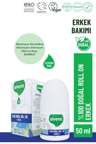 Siveno %100 Doğal Roll On Erkek Deodorant Ter Kokusu Önleyici Bitkisel Leke Bırakmayan Vegan 50 ML