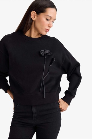 Defacto Boxy Fit Bisiklet Yaka Aplike Kalın Sweatshirt G7007ax25wnbk81 Siyah-bk81