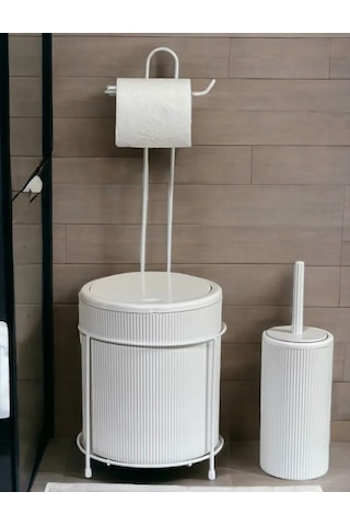 Kovalı Tuvalet Kağıtlığı, Çöp Kovalı Tuvalet Kağıtlığı Ve Tuvalet Fırça Seti Beyaz