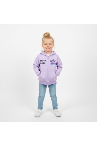 Fermuarlı Kapüşonlu Stitch Kız Çocuk Sweatshirt LİLA