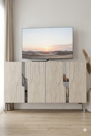 Ka1228bts Evva Konsol Ve Tv Sehpası Beyaz-traverten-silver 120cm