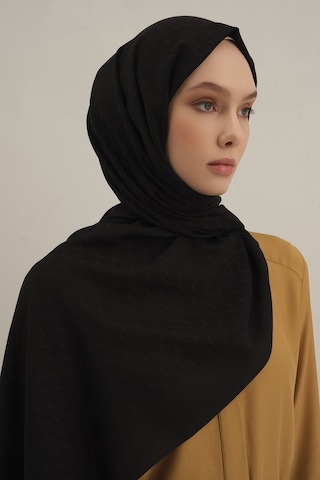 Siyah Link Desen Bambu Cotton Şal 01 Siyah