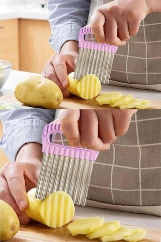 Bev Kitchen 1 Adet Şekilli Patates Cips Dilimleyici Kesici Doğrayıcı Tırtıklı Patates Dilimleme Doğrama Aparatı Diğer