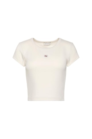 Calvin Klein Kadın Woven Label 2x2 Baby Rib Baby T-shirt-13051 Calico