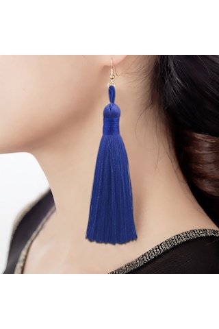 3 Çift Kadın Boho Moda Uzun Püskül Küpe Mavi