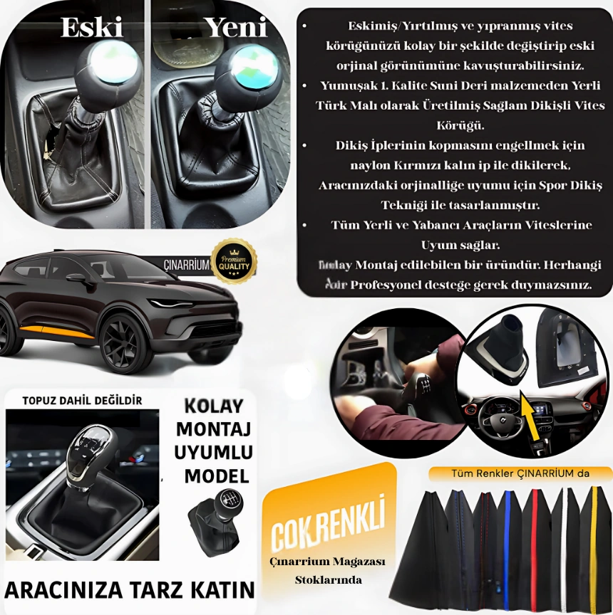 Fiat Albea Siyah Nokta Desenli Deri Spor Dikiş Vites Körüğü Çok Renkli