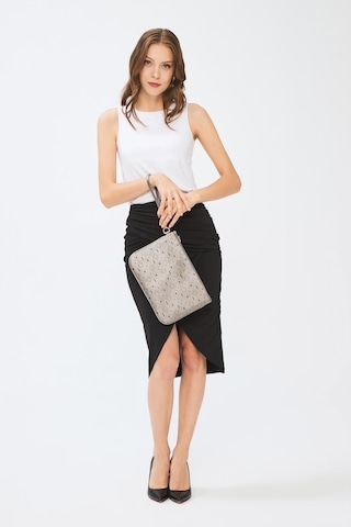 Deri Company Kadın Basic Clutch Çanta Monogram Desenli Gümüş 214002 Gümüş