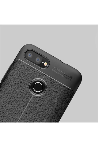 Asus Zenfone Max Plus M1 Zb570tl Kılıf Niss Deri Desenli Silikon Kılıf Siyah
