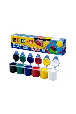 Mini Şövale 25x35 2 Li Tuval Mydido 6 Renk Akrilik Boya Başlangıç Seti Fırça Palet Ponpon Su Kabı Masaüstü Sanatsal