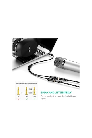 Ugreen 30620 Mikrofon Ve Kulaklık Ayırıcı 3.5Mm Y Kablo Siyah