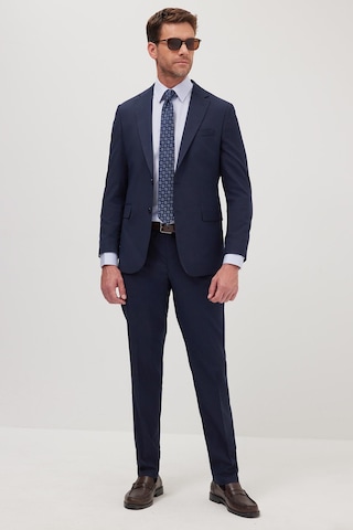 Tudors Erkek Slim Fit Mono Yaka Likralı Esnek Kumaş Lacivert Takım Elbise-41302