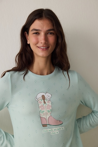 Penti Mint Sleep-ın Sloganlı Termal Etkili Bisiklet Yaka Uzun Kollu Pijama Üstü Mn29