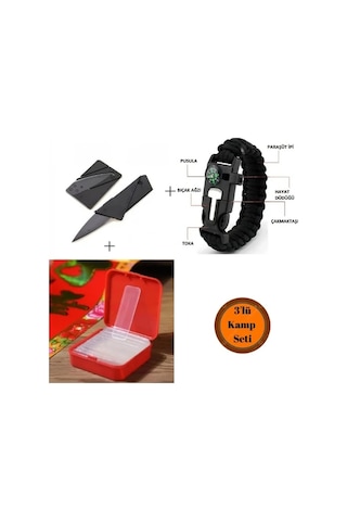 Çok Amaçlı Hayatta Kalma Bilekliği+kredi Kartı Şeklinde Kart Bıçak+çift Taraflı Bant Seti 60 Parça Renkli