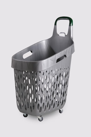 Tekerlekli Market Sepeti Tekerlekli Alışveriş Sepeti Yeşil Saplı 73 L Gri