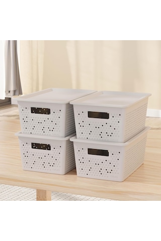 Seul Çok Amaçlı Kapaklı Saklama Kutusu - Şık Ve Dekoratif Dolap İçi Organizer Düzenleyici 4 L / 12 L / 20 L Boy Seçenekli 3 Renk Beyaz, 4 Litre Açık Ahşap