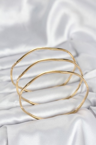 Tua Moda 316l Çelik Gold Renk 65 Mm Ajda Zikzak Model 3lü Kadın Bileklik Altın