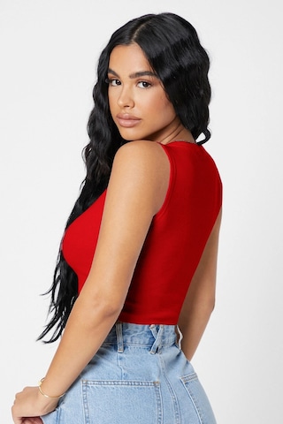 Angbutik Kadın Kırmızı Kare Yaka Crop Top Bluz