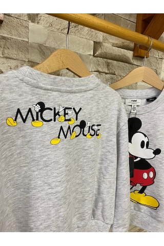 Aysbebe Mickey Baskılı Kız Çocuk Sweatshirt Açık Gri AY-M7S10084-88467