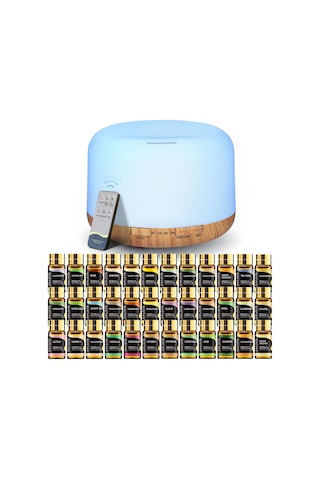 36 Yağ Difüzör Seti İle Ev İçin Uçucu Yağ Difüzörleri, Uçucu Yağlar İçin 500ml Aroma Difüzör Büyük Oda, Ultrasonik Serin Sis Difüzör Otomatik Kapatma 4 Zamanlayıcı 15 Renk 36x5ml