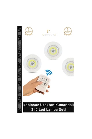 Ledlamba Kablosuz Pilli Uzaktan Spot Aydınlatma Gardırop Mutfak Şık Kumandalı 3lü Led Lamba Seti Çok Renkli
