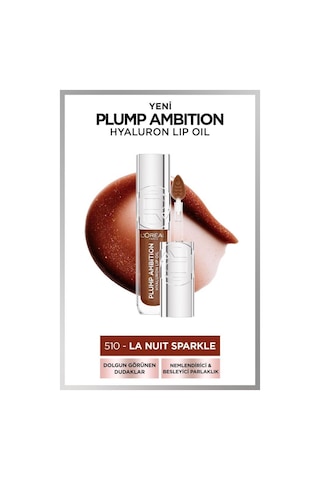 L'Oréal Paris Plump Ambition Hyaluron Lip Oil Besleyici ve Nemlendirici Dudak Parlatıcısı 510 La Nuit Sparkle