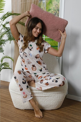 Mh Moony Homewears Magic World Kısa Kol Pamuklu Pijama Takımı Krem