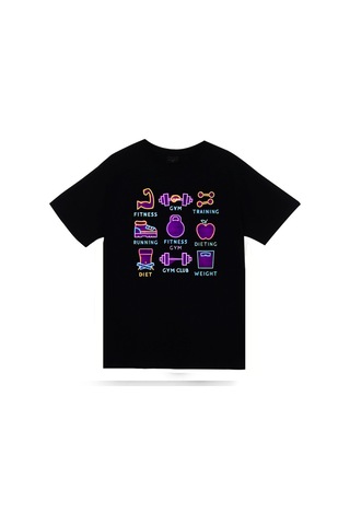 Stoned&Fame Gym, Fitness, Vucüt Geliştirme, Body Building, Diyet Baskılı Unisex %100 Pamuk Siyah T-shirt SIYAH Siyah