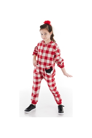 Denokids Fox Ekose Kız Çocuk Tulum Çok Renkli