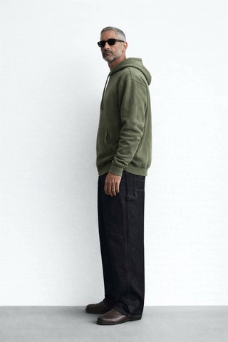 İçi Polarlı Kapşonlu Erkek Sweatshirt Hoodie Haki
