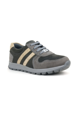 Deri Gri Kum Rengi Fermuarlı Sneaker Spor Ayakkabı Gri