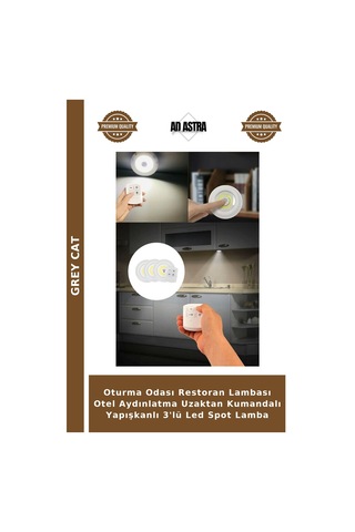 Oturma Odası Restoran Lambası Otel Aydınlatma Uzaktan Kumandalı Yapışkanlı 3'lü Led Spot Lamba Çok Renkli
