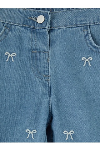 Lc Waikiki Mavi Relax Fit Kız Bebek Nakışlı Denim Pantolon