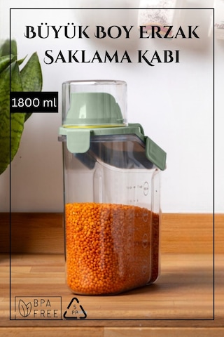 Contalı Sızdırmaz Erzak Saklama Kabı / 1800 Ml / Yeşil - Tekli Yeşil