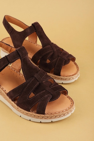 Gondol Hakiki Deri Dolgu Topuklu Günlük Sandalet Rh.451 Kahve Süet Kahverengi