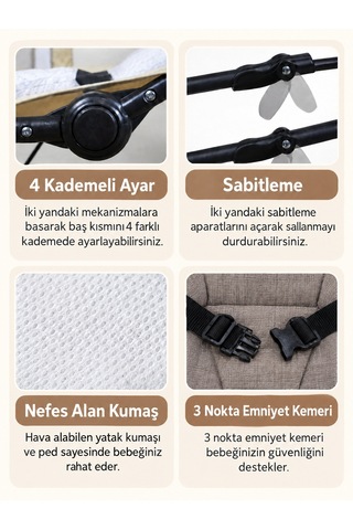 Puffy Keten Anakucağı - Hazır Kurulu Gelir- Sallanır - 4 Kademe - Anadizi Sabitlenebilir-kahve