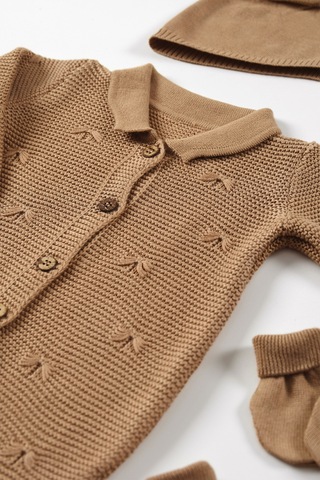 Tinylamb Triko Yenidoğan Kahverengi Mini Set 5 Parça Premium Bebek Seti Kahverengi