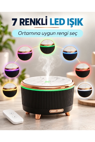 500 Ml Aroma Difüzör Hava Nemlendirici Esansiyel Yağ Uyumlu Ultrasonik Buhar Makinesi 7 Renk Led Işıklı Zamanlayıcılı Sessiz Mermer Görünümlü