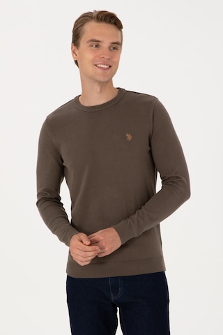 U.S. Polo Assn. Erkek Slim Fit Bisiklet Yaka Vizon Basic Kazak 50313713-VR052