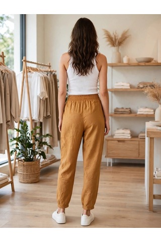 Kadın Taba Keten Jogger Pantolon
