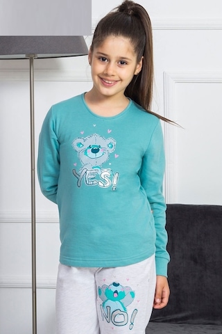 Vienetta Kız Çocuk O Yaka Manşetli Pijama Takım 4027M,3-7 Yaş