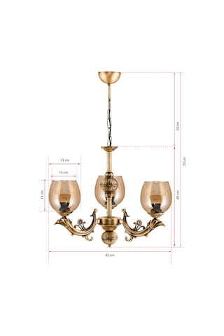 Dede Üç Kollu Sava Zamak Avize Bal Rengi Camlı Eskitme Bal