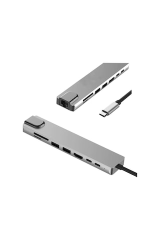 8 In 1 Çift Type-C Usb 3.0 4K Hdmı Rj45 Çevirici Macbook Çoklayıc