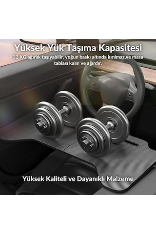 Polham Tesla Model 3 Ve Model Y İle Uyumlu Araç İçi Çalışma Masası, Bardaklı, Telefon Standlı Tepsi