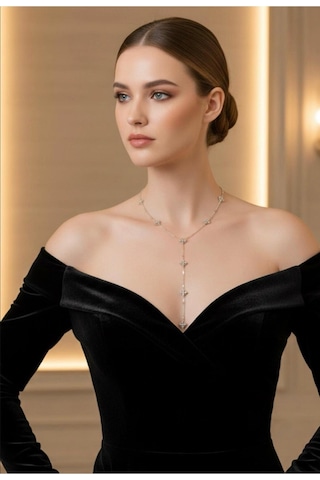 Kadın Zirkon Yonca Taşlı Y Model Çelik Kolye Altin