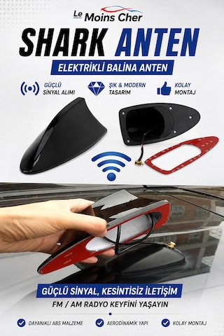 Opel Crossland Elegance Elektrikli Oto Shark Balina Anten Siyah Balık Sırtı Yapışkanlı