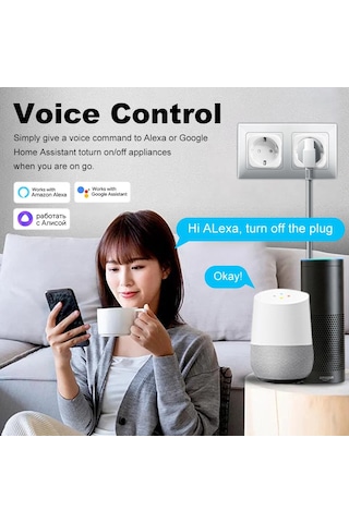 Tuya Akıllı Wifi Bluetooth Ab Fişi 20a Soket Güç İzleme Zamanlayıcı Çıkış Çocuk Kilidi Google Home Alice Smartthings Alexa Siyah