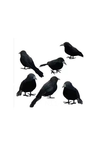 Dofolink Halloween Korku Atmosferi Oluşturucu Canlı Tasarımlı Sahte Karga Dekorasyon Seti - Köpük Ve Tüy Malzeme - 6 Adet Düz Kafa Modeli