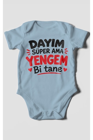 Morivokids Dayım Süper Ama Yengem Bi Tane Kısa Kollu Bebek Body %100 Pamuk Bebe Mavisi